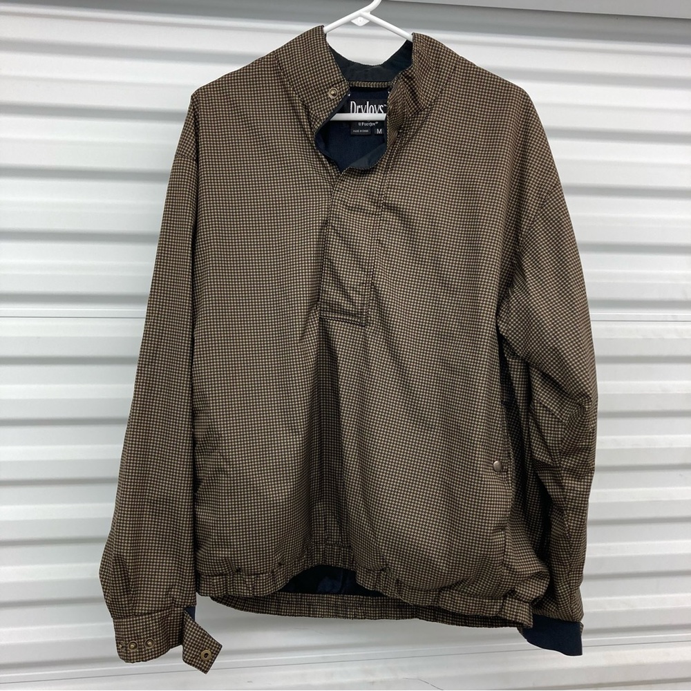 DryJoys by FootJoy Men's Full Zip Brown Houndstooth Golf Rain Wind Jacket M